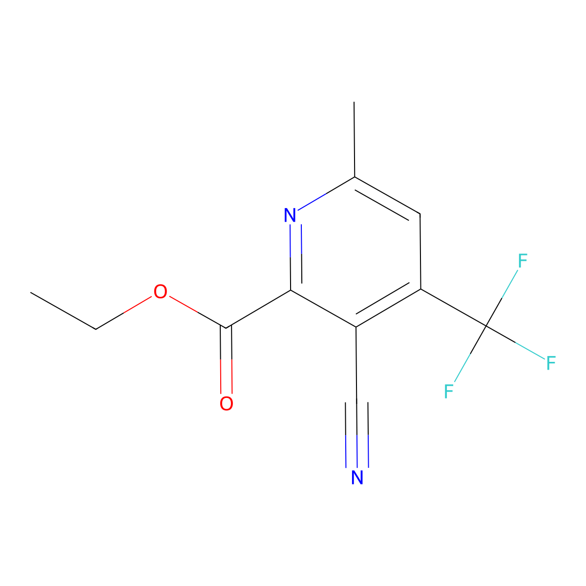 Ethyl 3-cyano-6-methyl-4-(trifluoromethyl)pyridine-2-carboxylate molecular structure, CAS 1565827-82-8