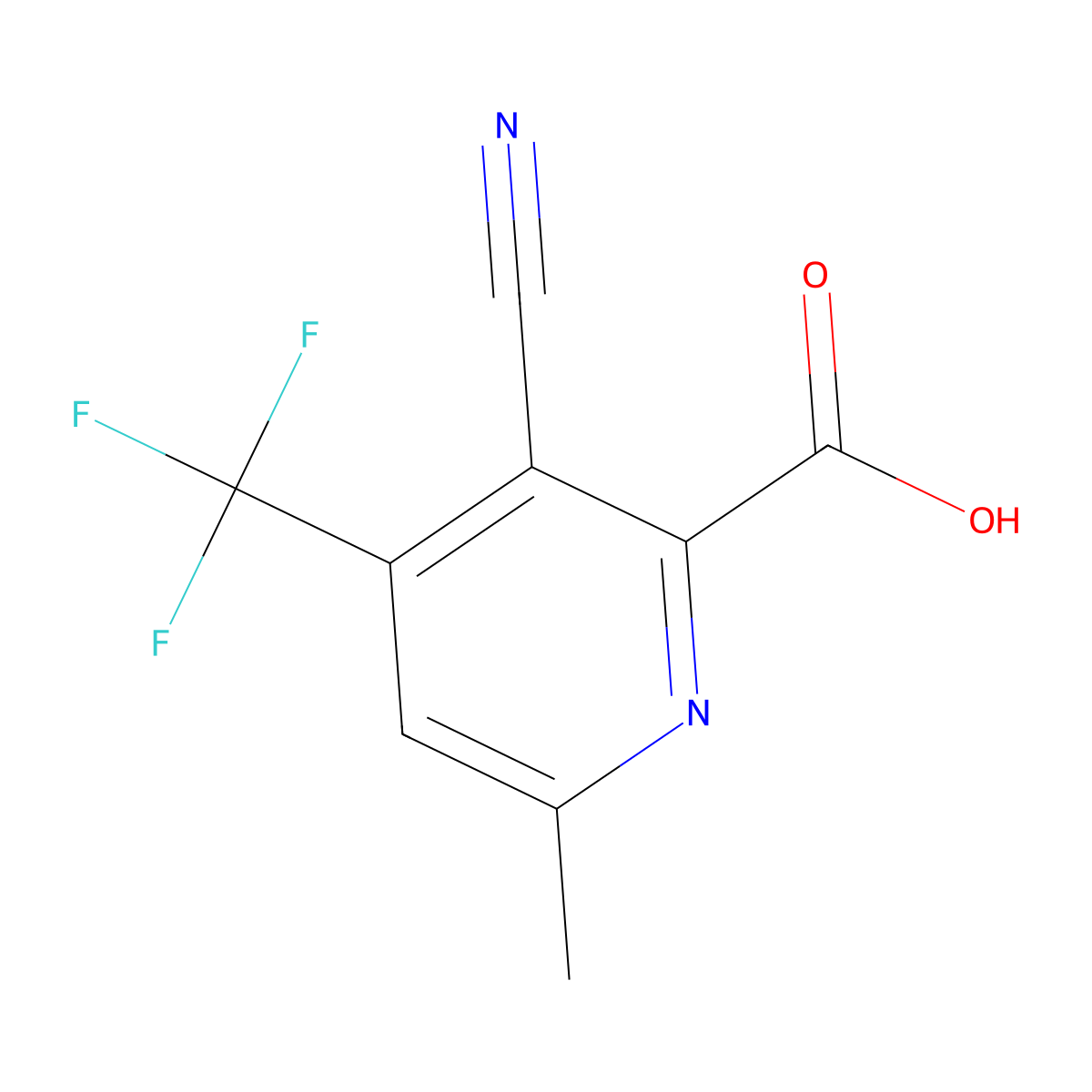 3-Cyano-6-methyl-4-(trifluoromethyl)pyridine-2-carboxylic acid molecular structure, CAS 1565827-83-9