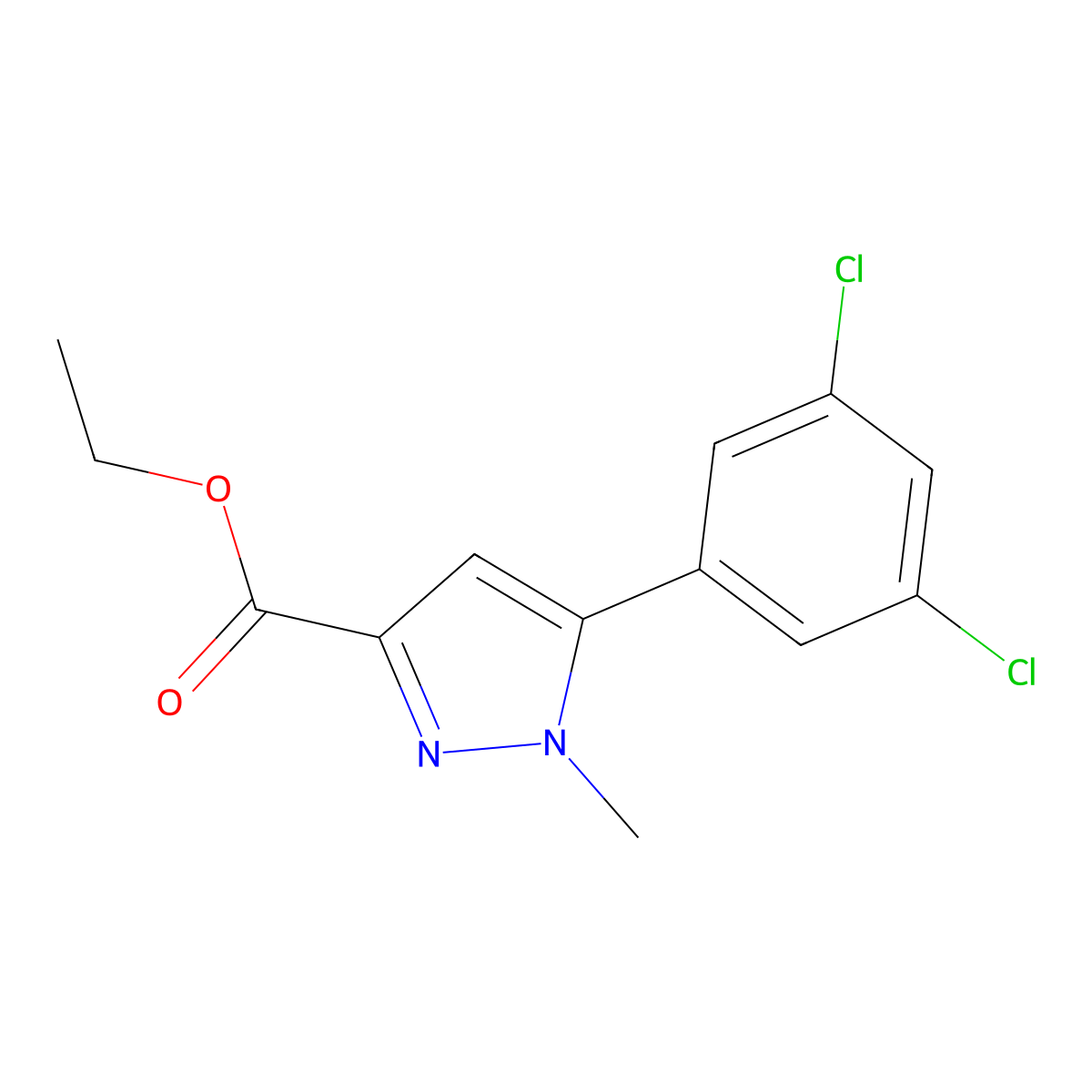 ethyl 5-(3,5-dichlorophenyl)-1-methyl-1H-pyrazole-3-carboxylate molecular structure, CAS 1565827-84-0