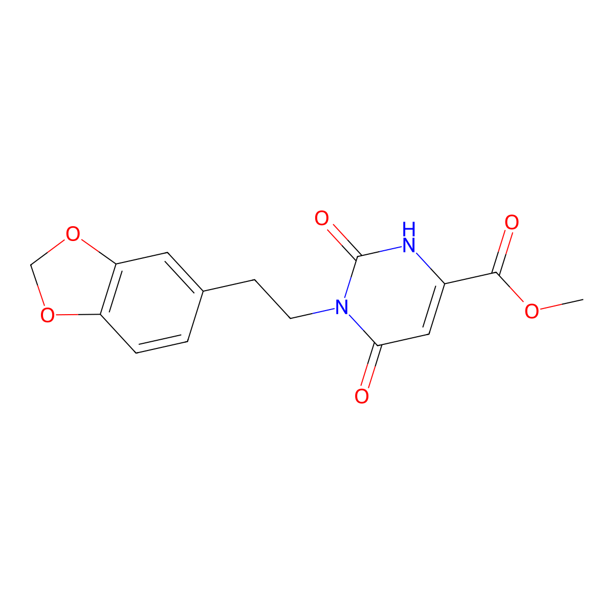 methyl 1-[2-(2H-1,3-benzodioxol-5-yl)ethyl]-2,6-dioxo-1,2,3,6-tetrahydropyrimidine-4-carboxylate molecular structure, CAS 1565827-86-2