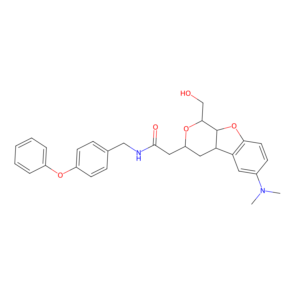 2-[(1S,3S,4aS,9aR)-6-(dimethylamino)-1-(hydroxymethyl)-3,4,4a,9a-tetrahydro-1H-pyrano[3,4-b]benzofuran-3-yl]-N-[(4-phenoxyphenyl)methyl]acetamide molecular structure, CAS 1565827-99-7