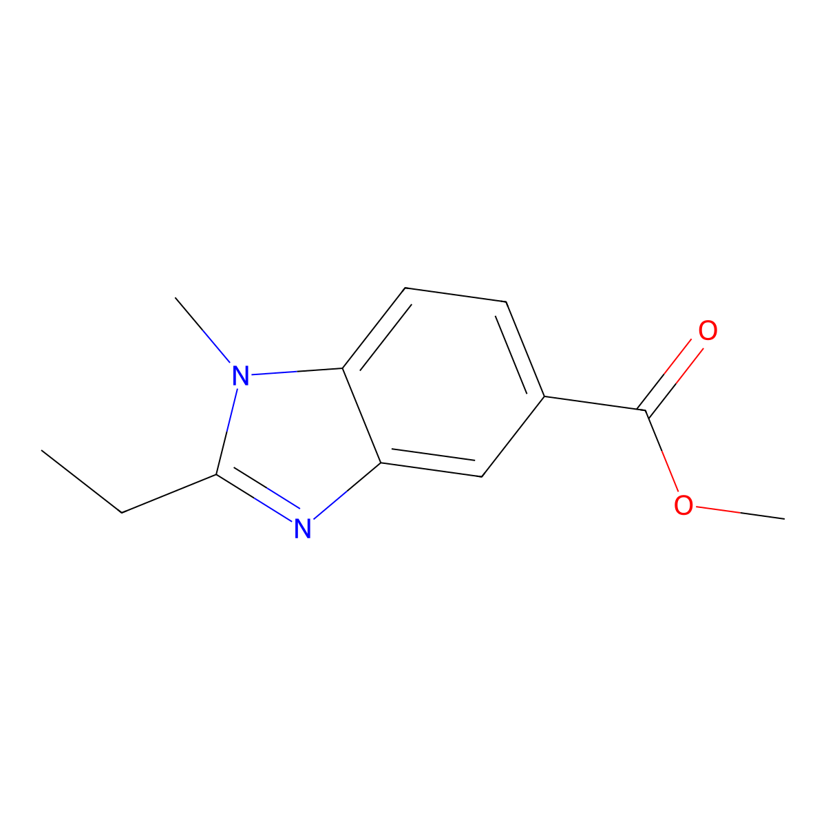 methyl 2-ethyl-1-methyl-1H-1,3-benzodiazole-5-carboxylate molecular structure, CAS 1565845-65-9