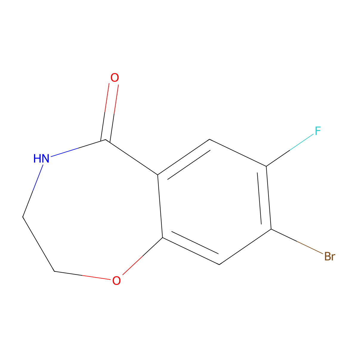 8-Bromo-7-fluoro-2,3,4,5-tetrahydro-1,4-benzoxazepin-5-one molecular structure, CAS 1565932-23-1