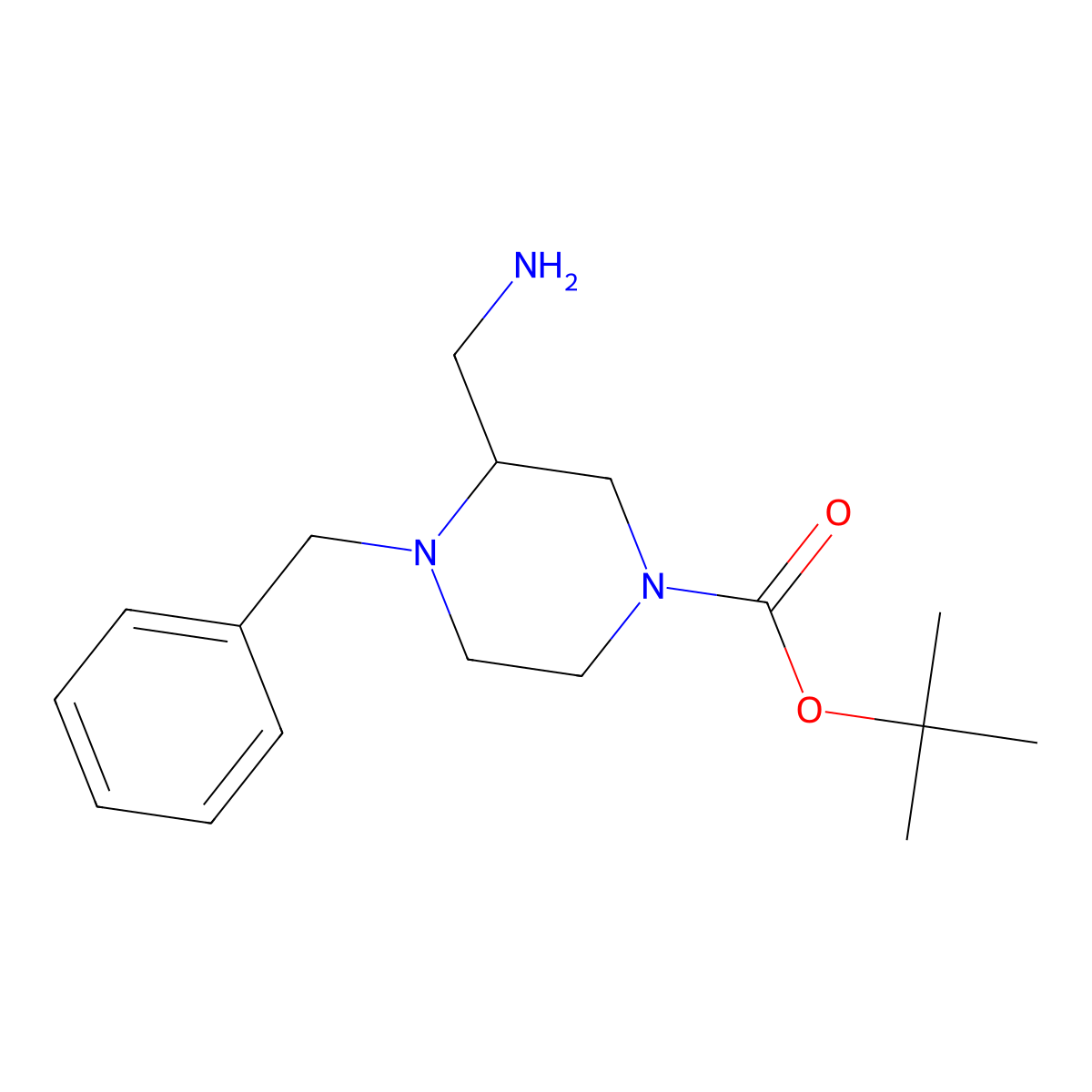 Tert-butyl 3-(aminomethyl)-4-benzylpiperazine-1-carboxylate molecular structure, CAS 1565989-70-9