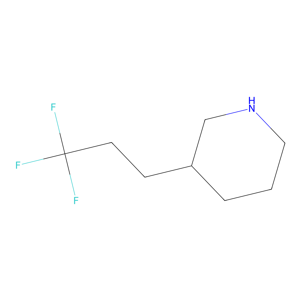 3-(3,3,3-Trifluoropropyl)piperidine molecular structure, CAS 1566033-31-5