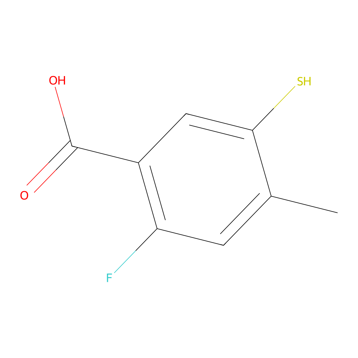 2-Fluoro-4-methyl-5-sulfanylbenzoic acid molecular structure, CAS 1566044-36-7