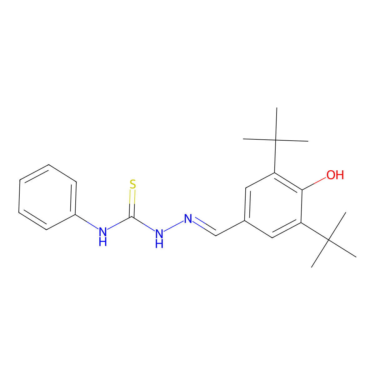 3-[(E)-[(3,5-di-tert-butyl-4-hydroxyphenyl)methylidene]amino]-1-phenylthiourea molecular structure, CAS 156605-69-5
