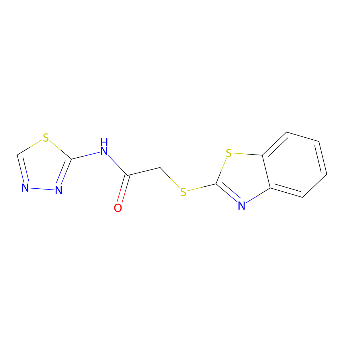 2-(1,3-benzothiazol-2-ylsulfanyl)-N-(1,3,4-thiadiazol-2-yl)acetamide molecular structure, CAS 156606-41-6