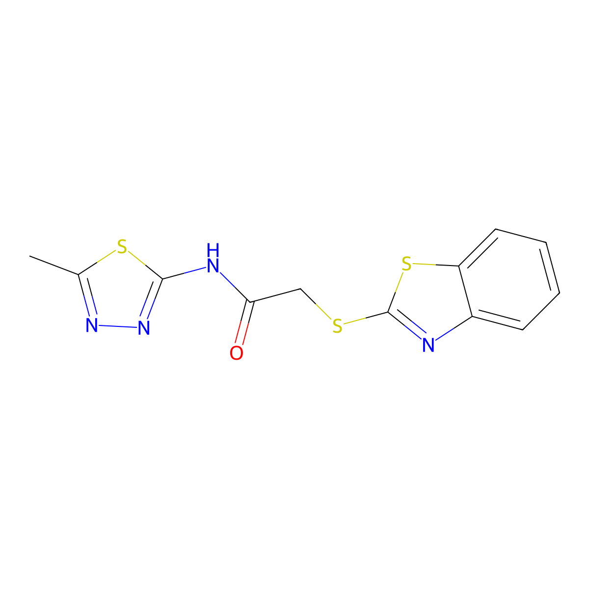 2-(1,3-benzothiazol-2-ylsulfanyl)-N-(5-methyl-1,3,4-thiadiazol-2-yl)acetamide molecular structure, CAS 156606-42-7
