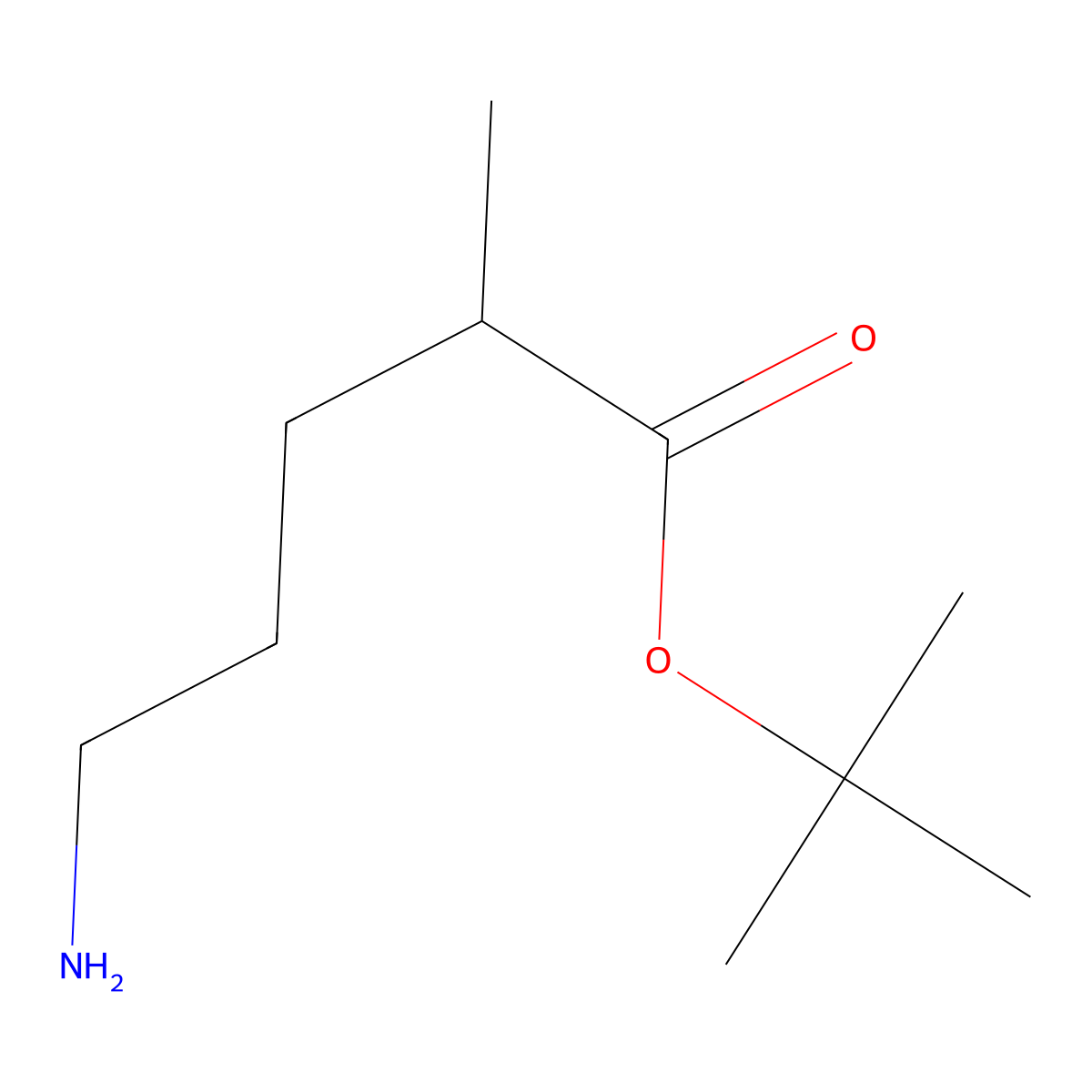Tert-butyl 5-amino-2-methylpentanoate molecular structure, CAS 1566091-76-6