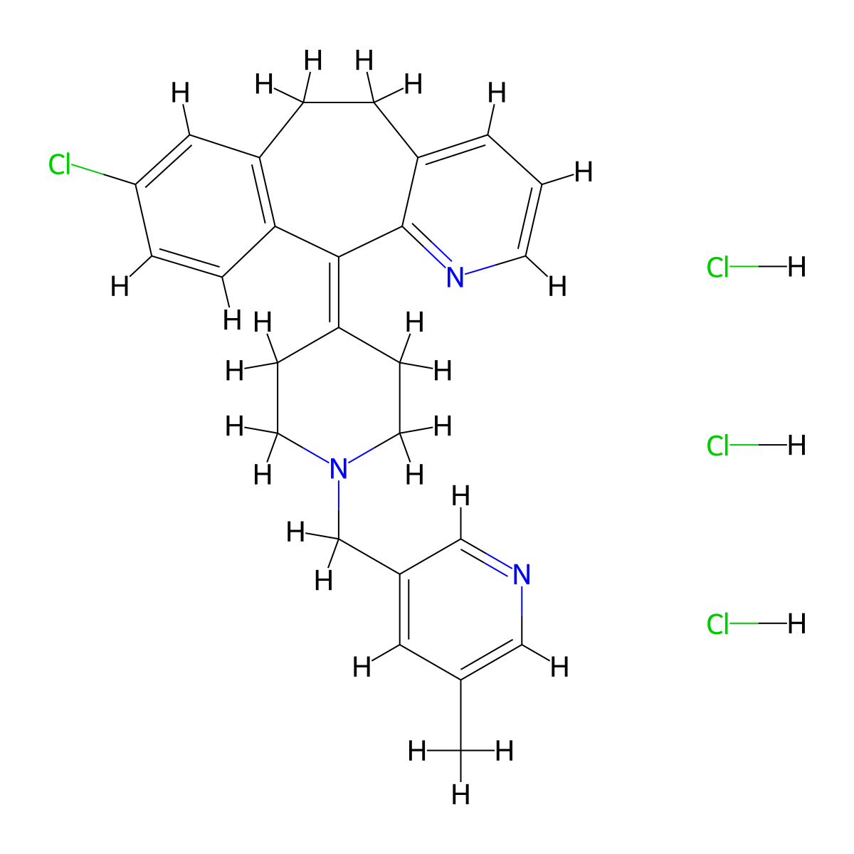 Rupatadine trihydrochloride molecular structure, CAS 156611-76-6