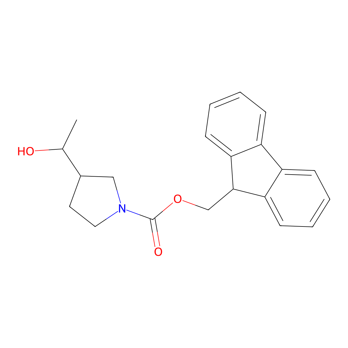 (9H-fluoren-9-yl)methyl 3-(1-hydroxyethyl)pyrrolidine-1-carboxylate molecular structure, CAS 1566131-19-8
