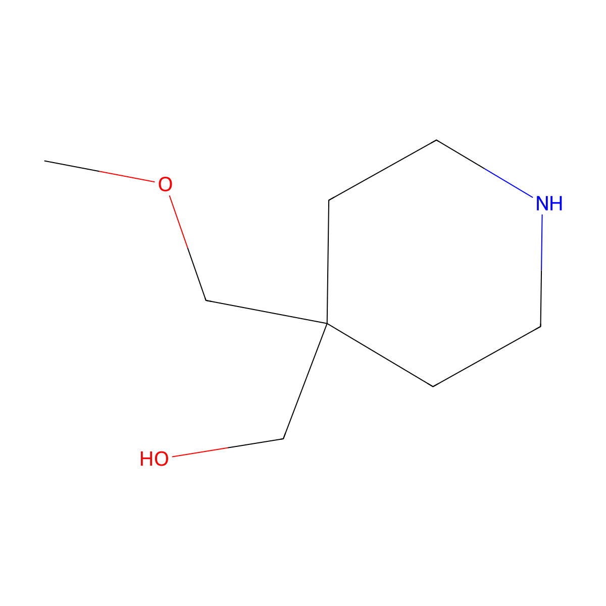 (4-(Methoxymethyl)piperidin-4-yl)methanol molecular structure, CAS 1566140-94-0