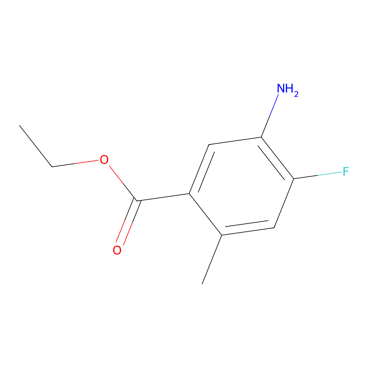 Ethyl 5-amino-4-fluoro-2-methylbenzoate molecular structure, CAS 1566144-55-5