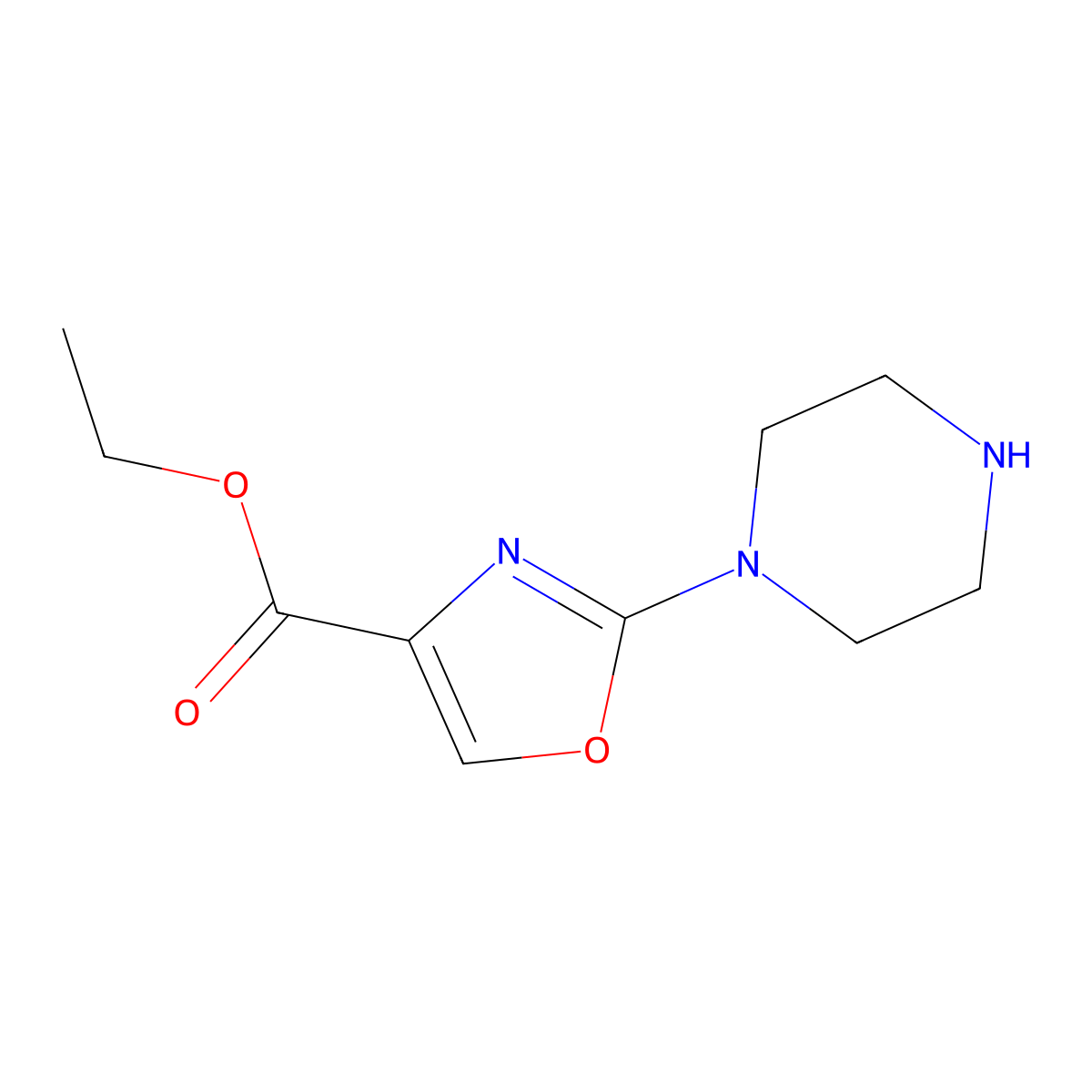 Ethyl 2-(piperazin-1-yl)-1,3-oxazole-4-carboxylate molecular structure, CAS 1566190-20-2