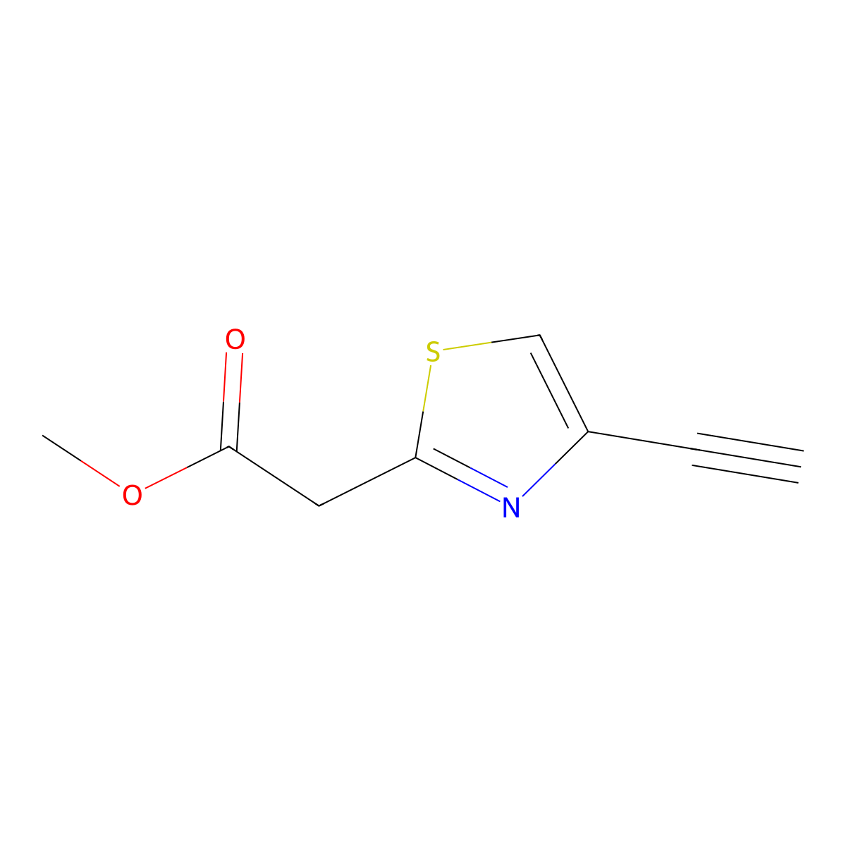 Methyl 2-(4-ethynyl-1,3-thiazol-2-yl)acetate molecular structure, CAS 1566196-21-1