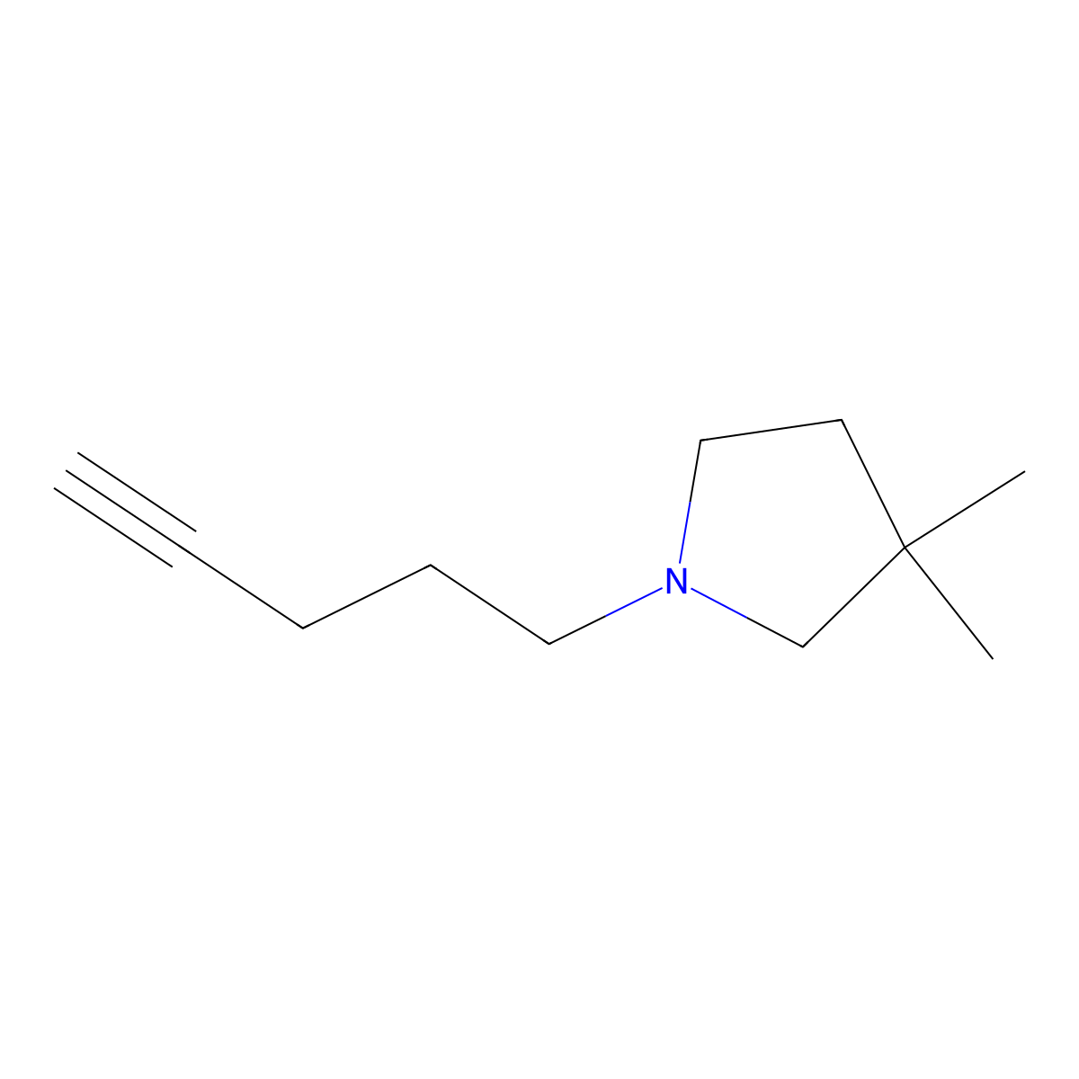 3,3-Dimethyl-1-(pent-4-yn-1-yl)pyrrolidine molecular structure, CAS 1566203-31-3