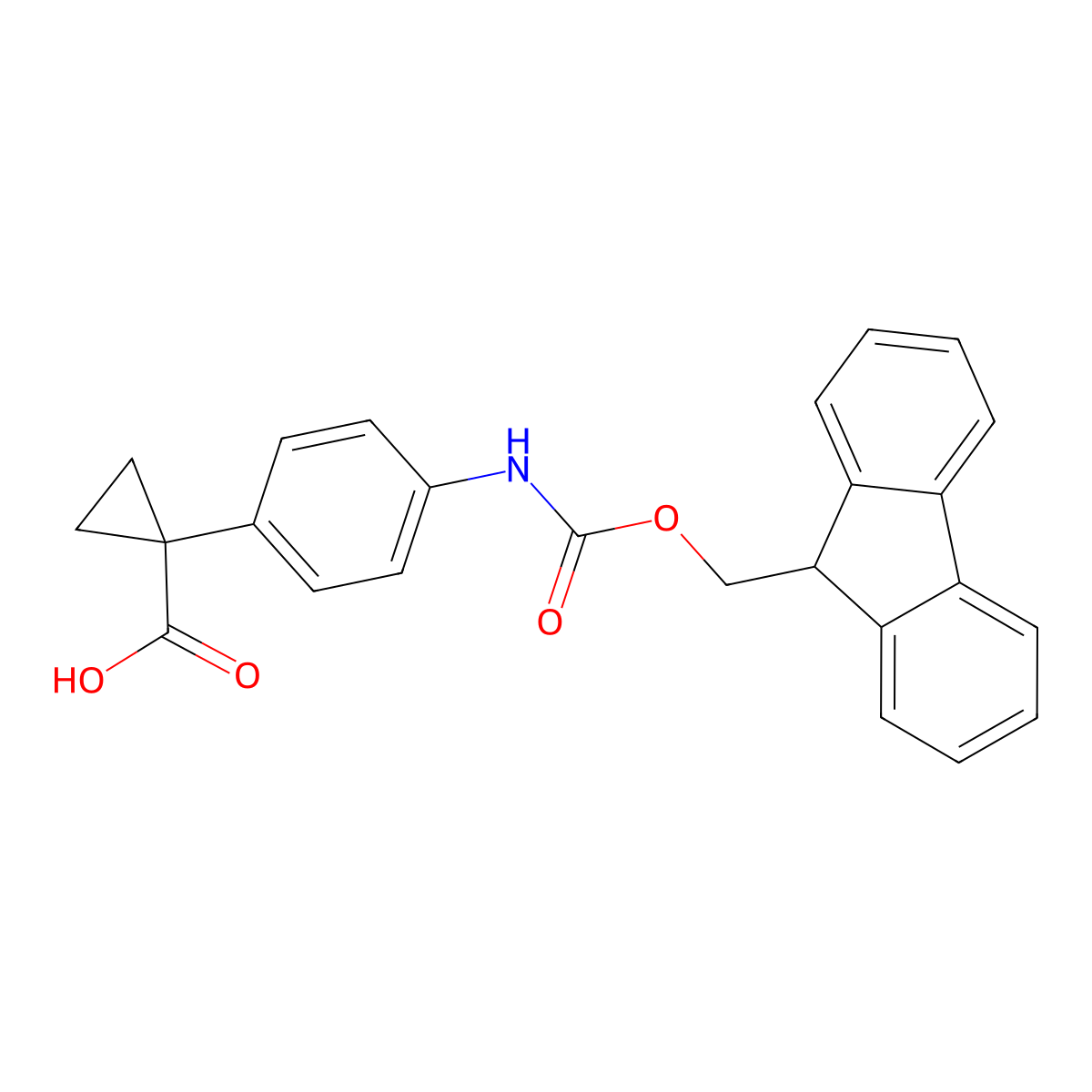 1-(4-((((9H-fluoren-9-yl)methoxy)carbonyl)amino)phenyl)cyclopropane-1-carboxylic acid molecular structure, CAS 1566216-08-7