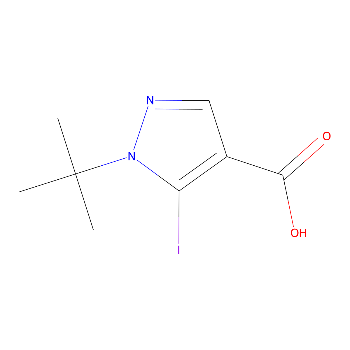 1-tert-butyl-5-iodo-1H-pyrazole-4-carboxylic acid molecular structure, CAS 1566252-90-1