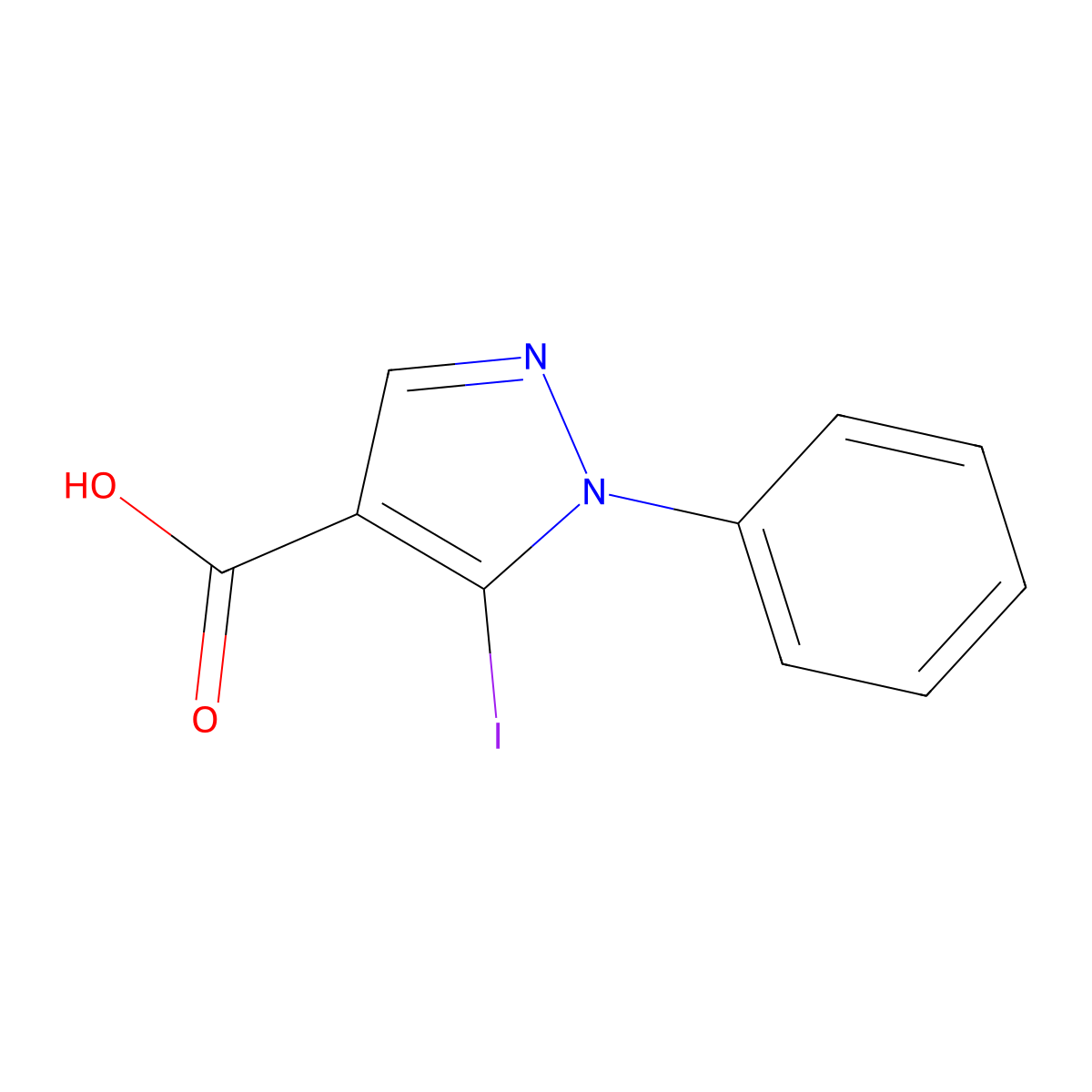 5-iodo-1-phenyl-1H-pyrazole-4-carboxylic acid molecular structure, CAS 1566267-54-6