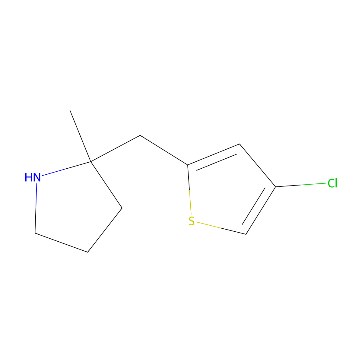 2-[(4-Chlorothiophen-2-yl)methyl]-2-methylpyrrolidine molecular structure, CAS 1566273-66-2