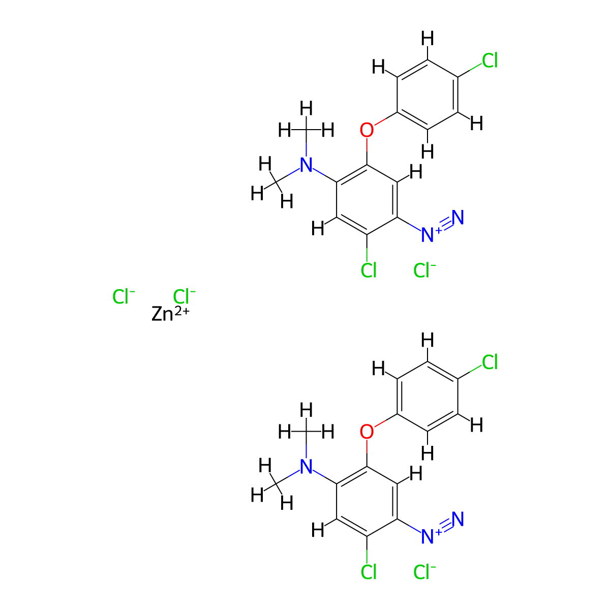 Benzenediazonium, 2-chloro-5-(4-chlorophenoxy)-4-(dimethylamino)-, (T-4)-tetrachlorozincate(2-) (2:1) molecular structure, CAS 15663-61-3