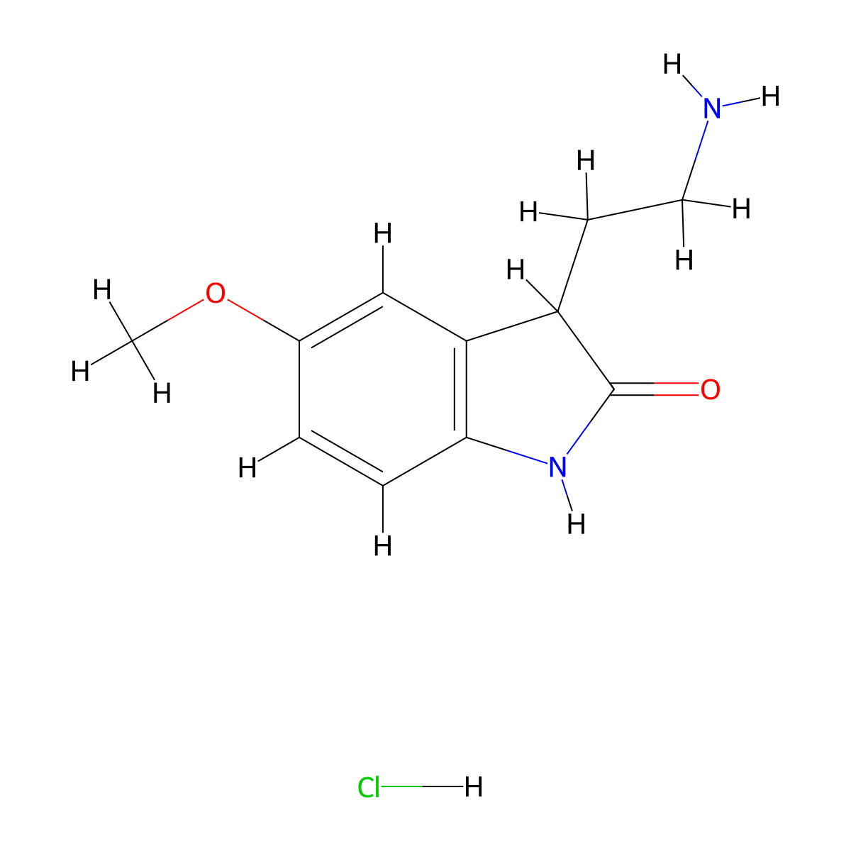 3-(2-Aminoethyl)-5-methoxyindolin-2-one hydrochloride molecular structure, CAS 156632-46-1