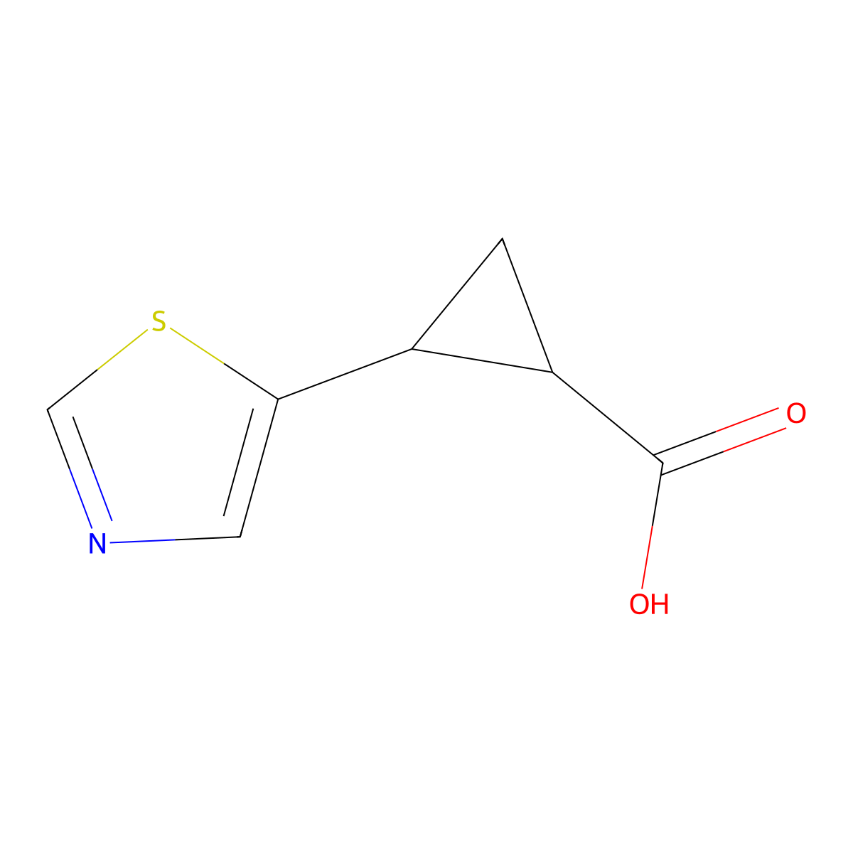 2-(1,3-Thiazol-5-yl)cyclopropane-1-carboxylic acid molecular structure, CAS 1566343-09-6