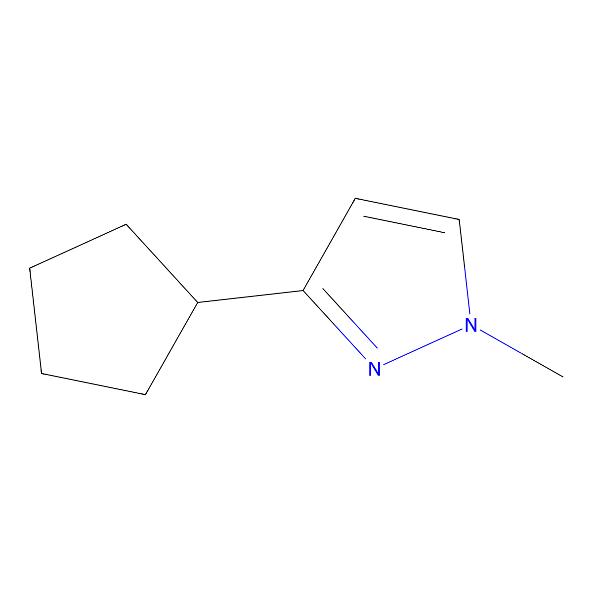 3-cyclopentyl-1-methyl-1H-pyrazole molecular structure, CAS 1566359-22-5