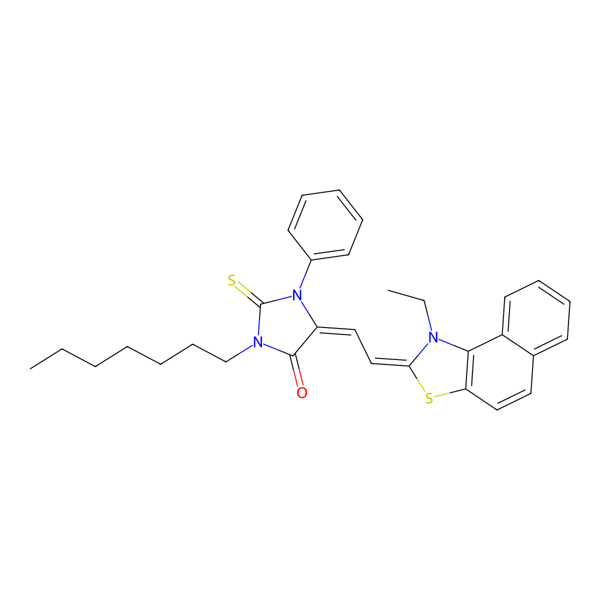 5-[2-(1-Ethylbenzo[e][1,3]benzothiazol-2-ylidene)ethylidene]-3-heptyl-1-phenyl-2-sulfanylideneimidazolidin-4-one molecular structure, CAS 15664-19-4
