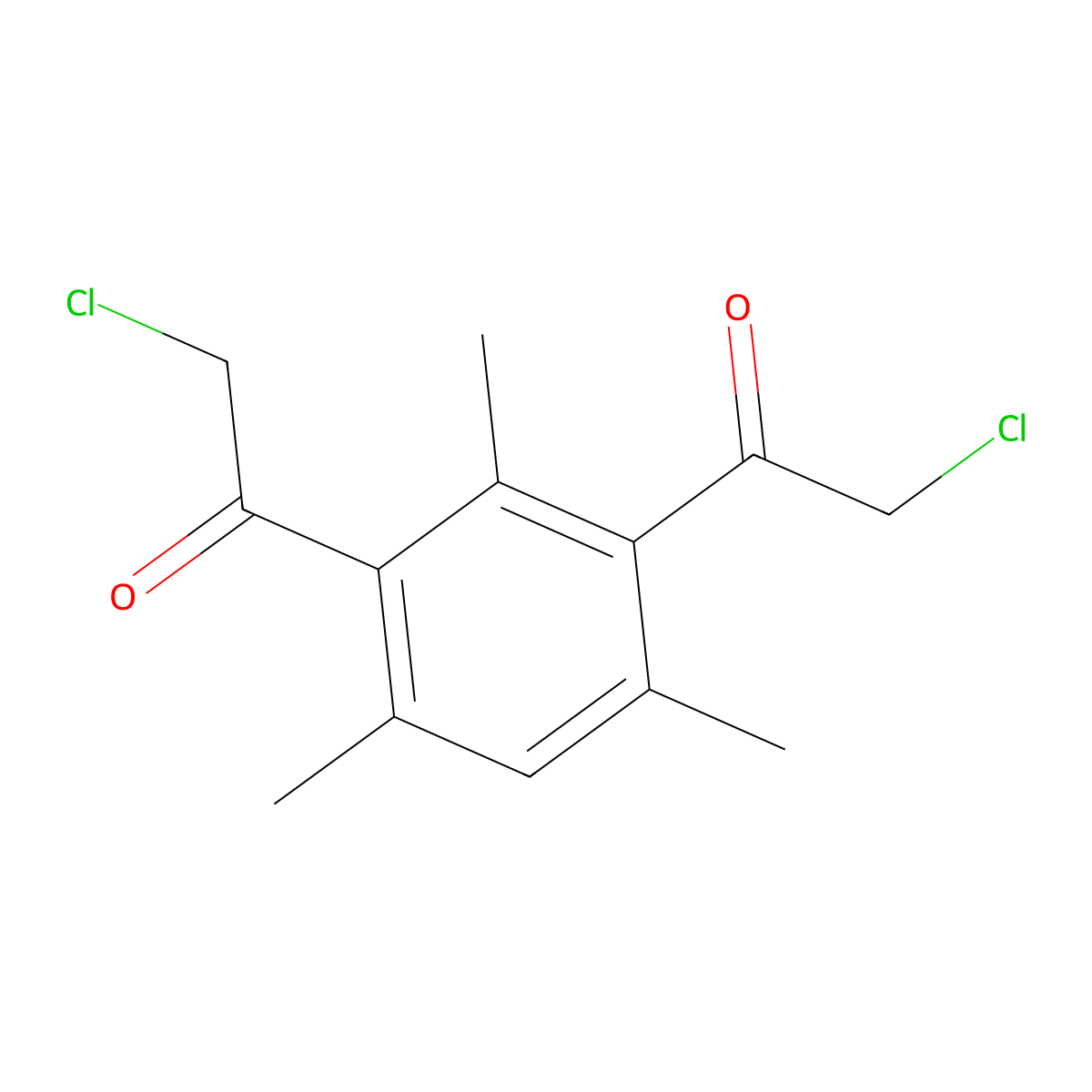 2-Chloro-1-(3-(2-chloroacetyl)-2,4,6-trimethylphenyl)ethan-1-one molecular structure, CAS 156641-43-9