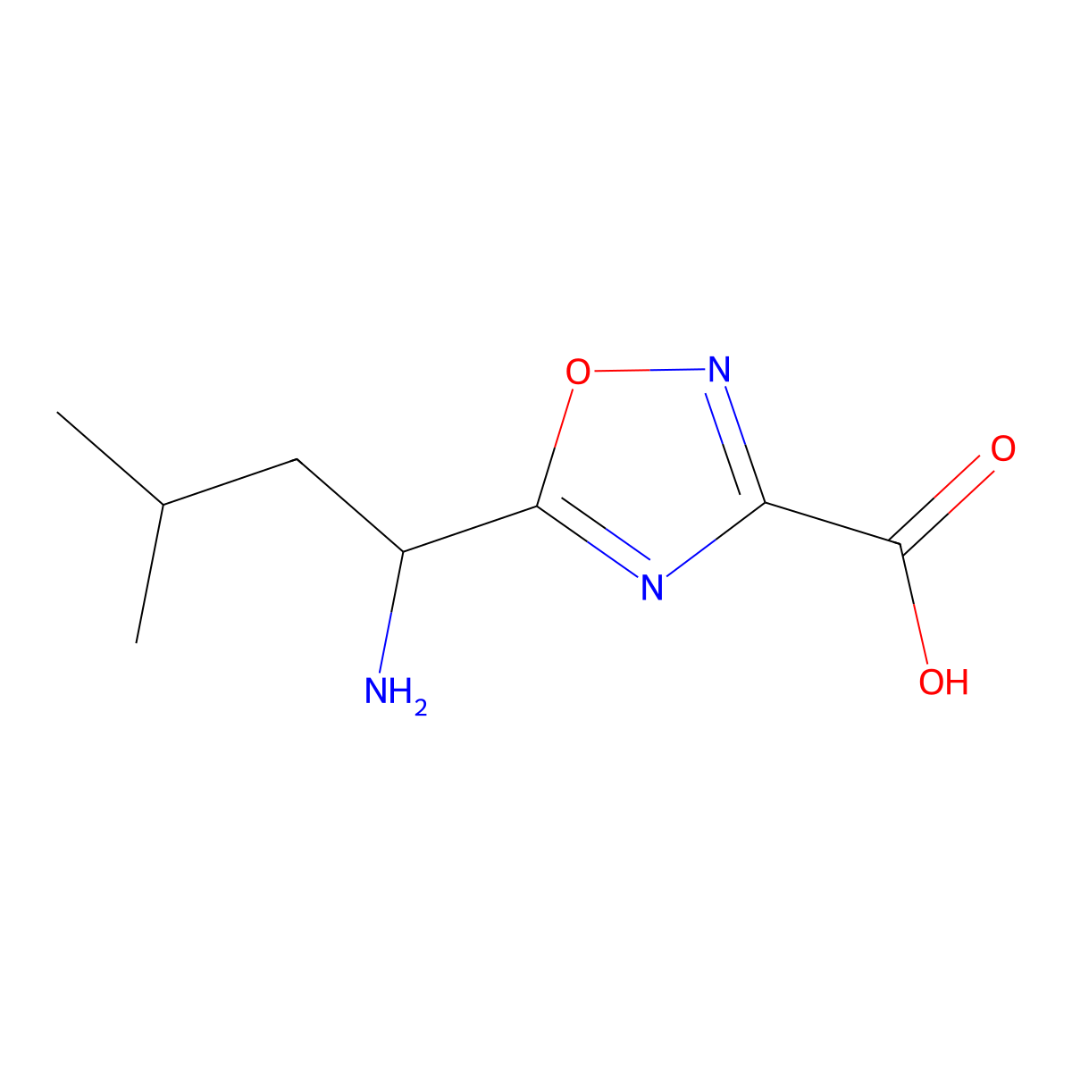 5-(1-Amino-3-methylbutyl)-1,2,4-oxadiazole-3-carboxylic acid molecular structure, CAS 1566456-57-2