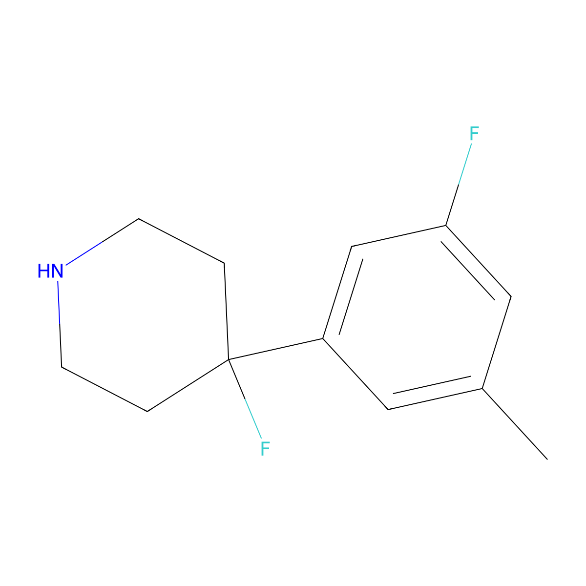 4-Fluoro-4-(3-fluoro-5-methylphenyl)piperidine molecular structure, CAS 1566482-81-2