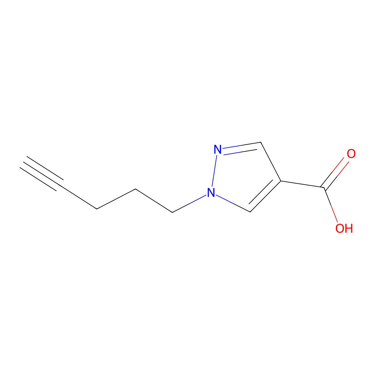 1-(pent-4-yn-1-yl)-1H-pyrazole-4-carboxylic acid molecular structure, CAS 1566510-95-9