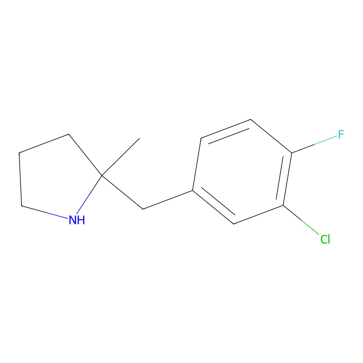 2-[(3-Chloro-4-fluorophenyl)methyl]-2-methylpyrrolidine molecular structure, CAS 1566530-25-3