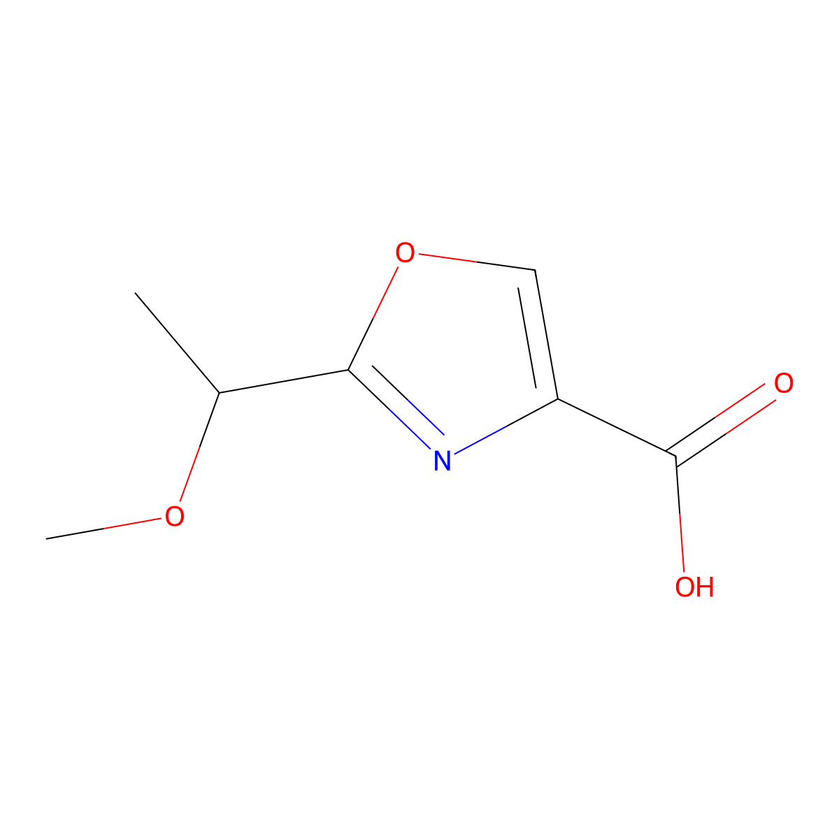 2-(1-Methoxyethyl)-1,3-oxazole-4-carboxylic acid molecular structure, CAS 1566576-18-8