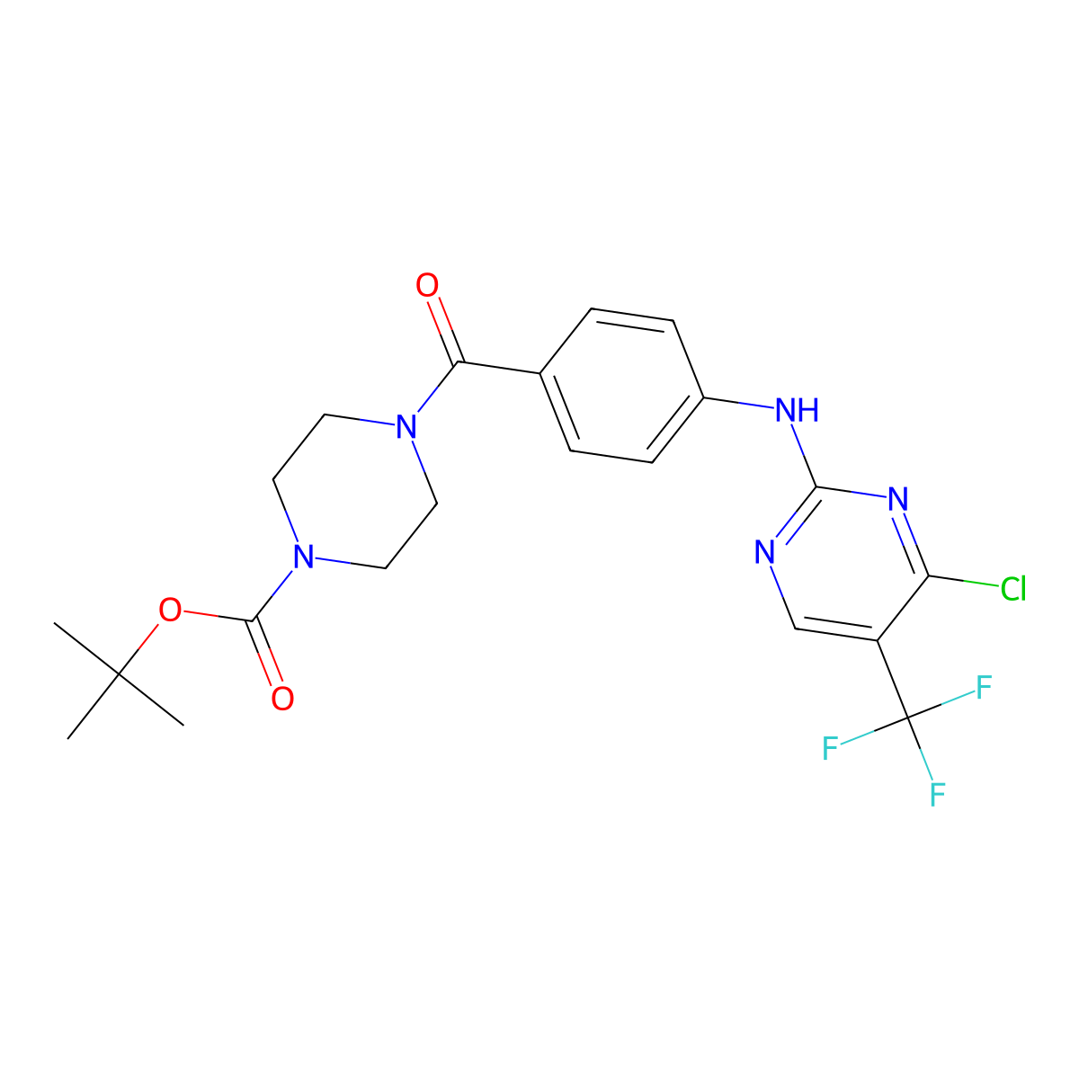 tert-Butyl 4-(4-((4-chloro-5-(trifluoromethyl)pyrimidin-2-yl)amino)benzoyl)piperazine-1-carboxylate molecular structure, CAS 1566584-48-2