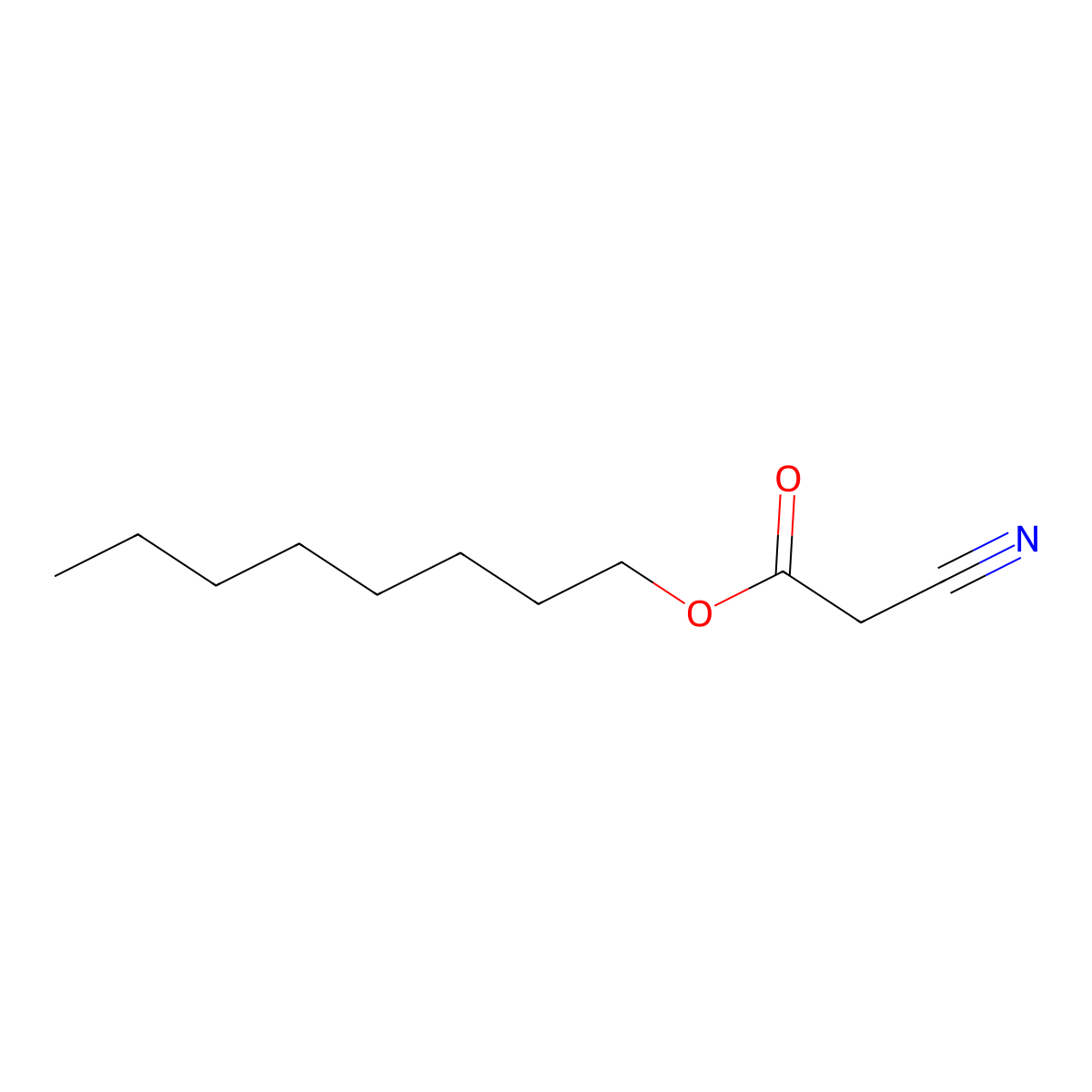 Octyl cyanoacetate molecular structure, CAS 15666-97-4