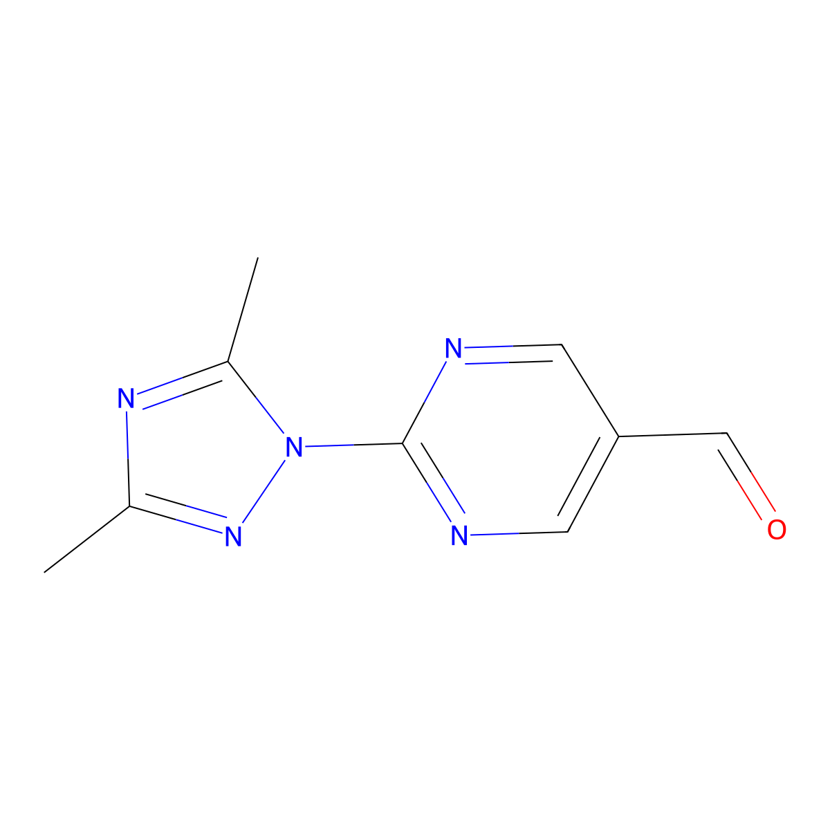 2-(Dimethyl-1H-1,2,4-triazol-1-YL)pyrimidine-5-carbaldehyde molecular structure, CAS 1566659-70-8