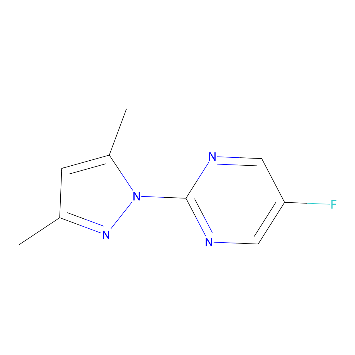 2-(3,5-dimethyl-1H-pyrazol-1-yl)-5-fluoropyrimidine molecular structure, CAS 1566674-58-5