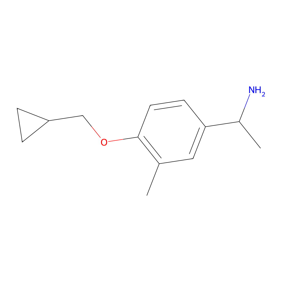 1-[4-(Cyclopropylmethoxy)-3-methylphenyl]ethan-1-amine molecular structure, CAS 1566692-53-2