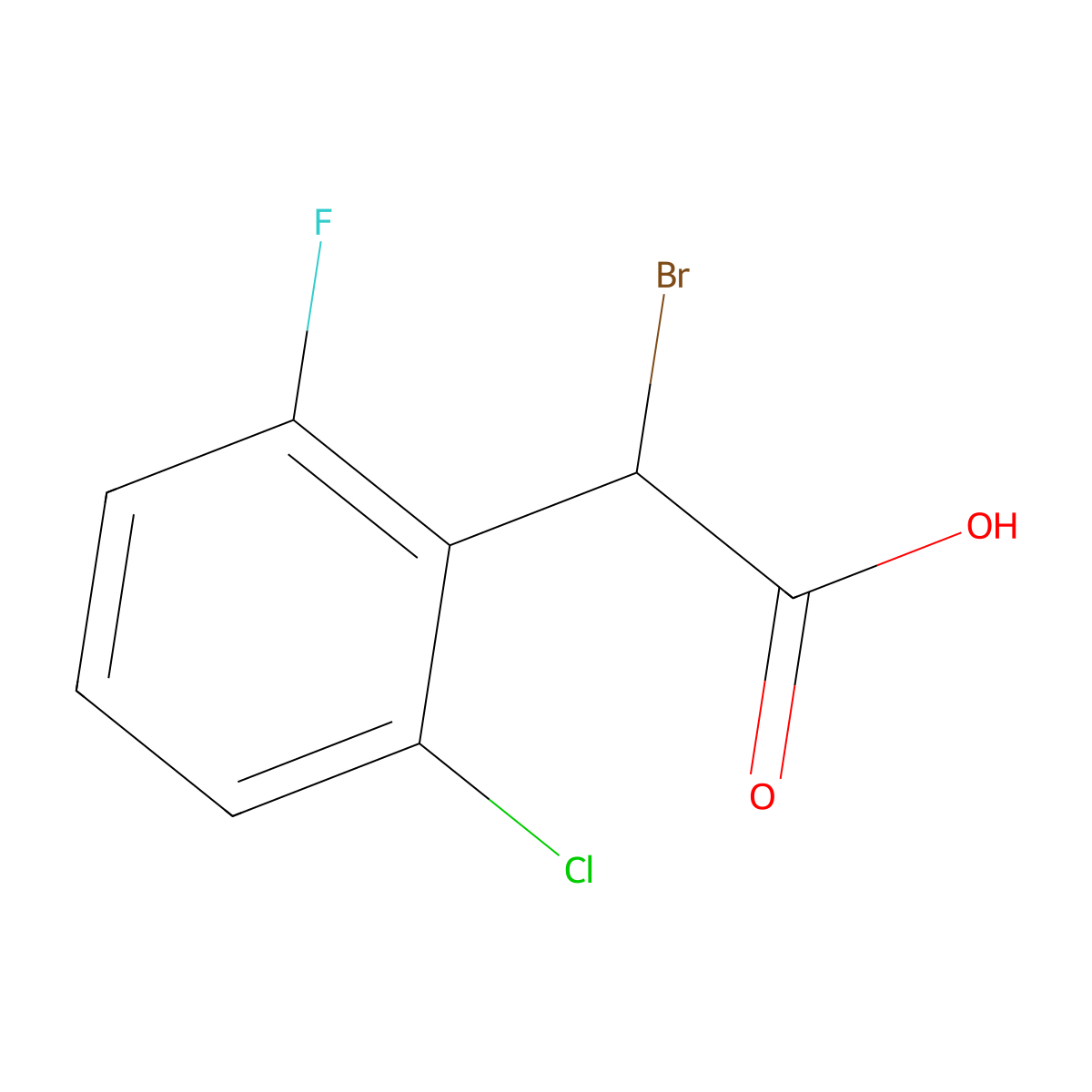 2-Bromo-2-(2-chloro-6-fluorophenyl)acetic acid molecular structure, CAS 1566855-97-7