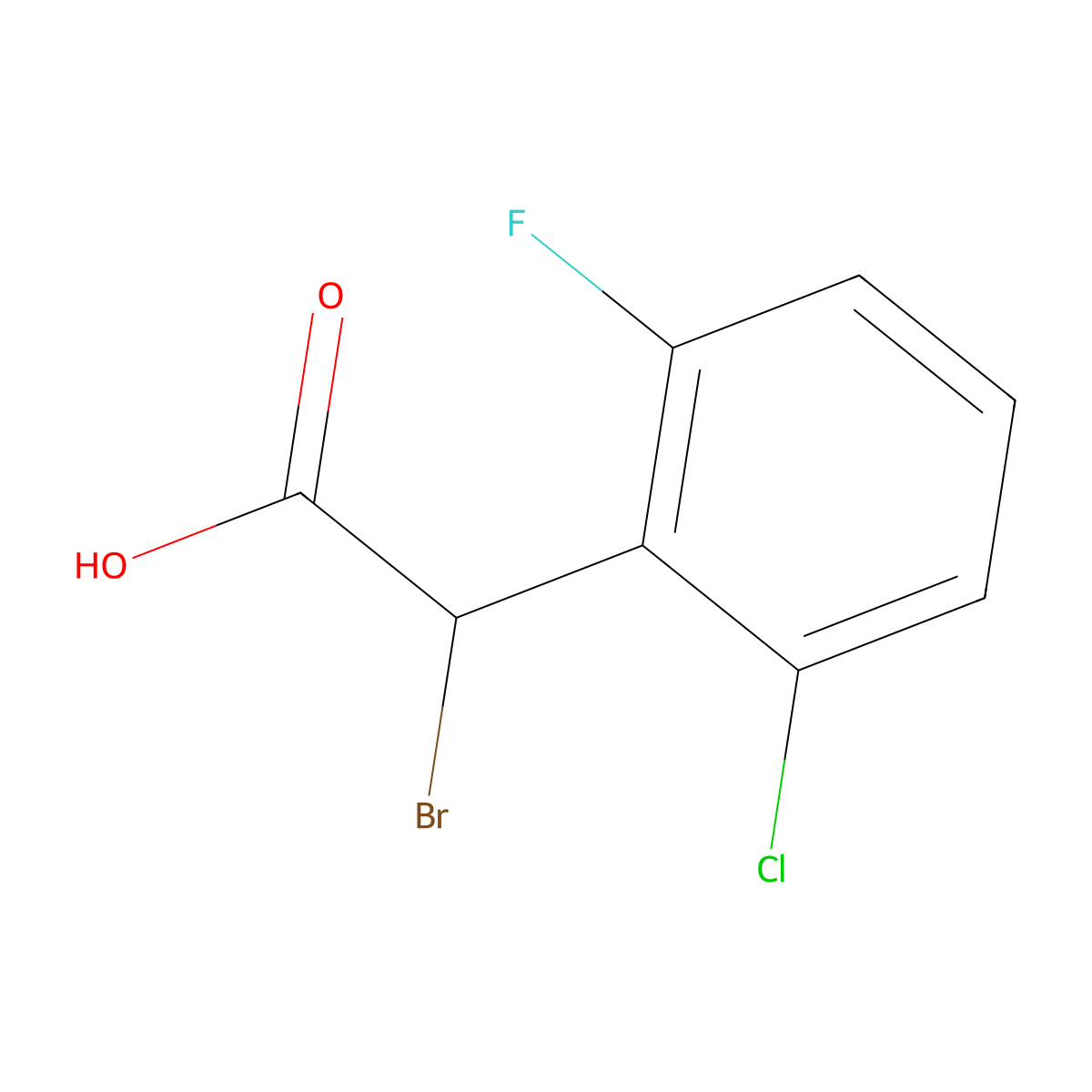 2-Bromo-2-(2-chloro-6-fluorophenyl)acetic acid molecular structure, CAS 1566855-97-7