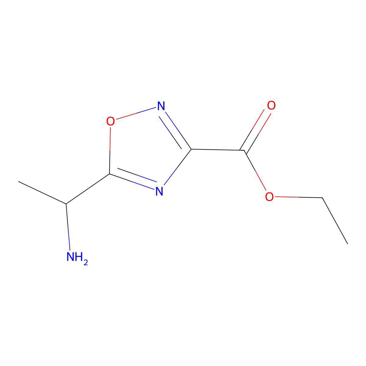 Ethyl 5-(1-aminoethyl)-1,2,4-oxadiazole-3-carboxylate molecular structure, CAS 1566892-17-8