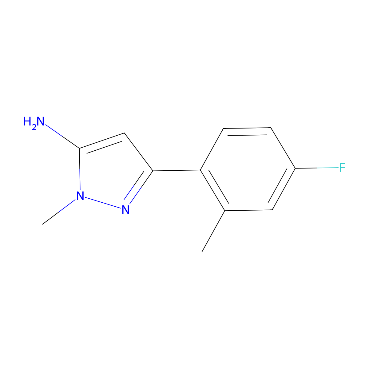 3-(4-fluoro-2-methylphenyl)-1-methyl-1H-pyrazol-5-amine molecular structure, CAS 1566914-18-8