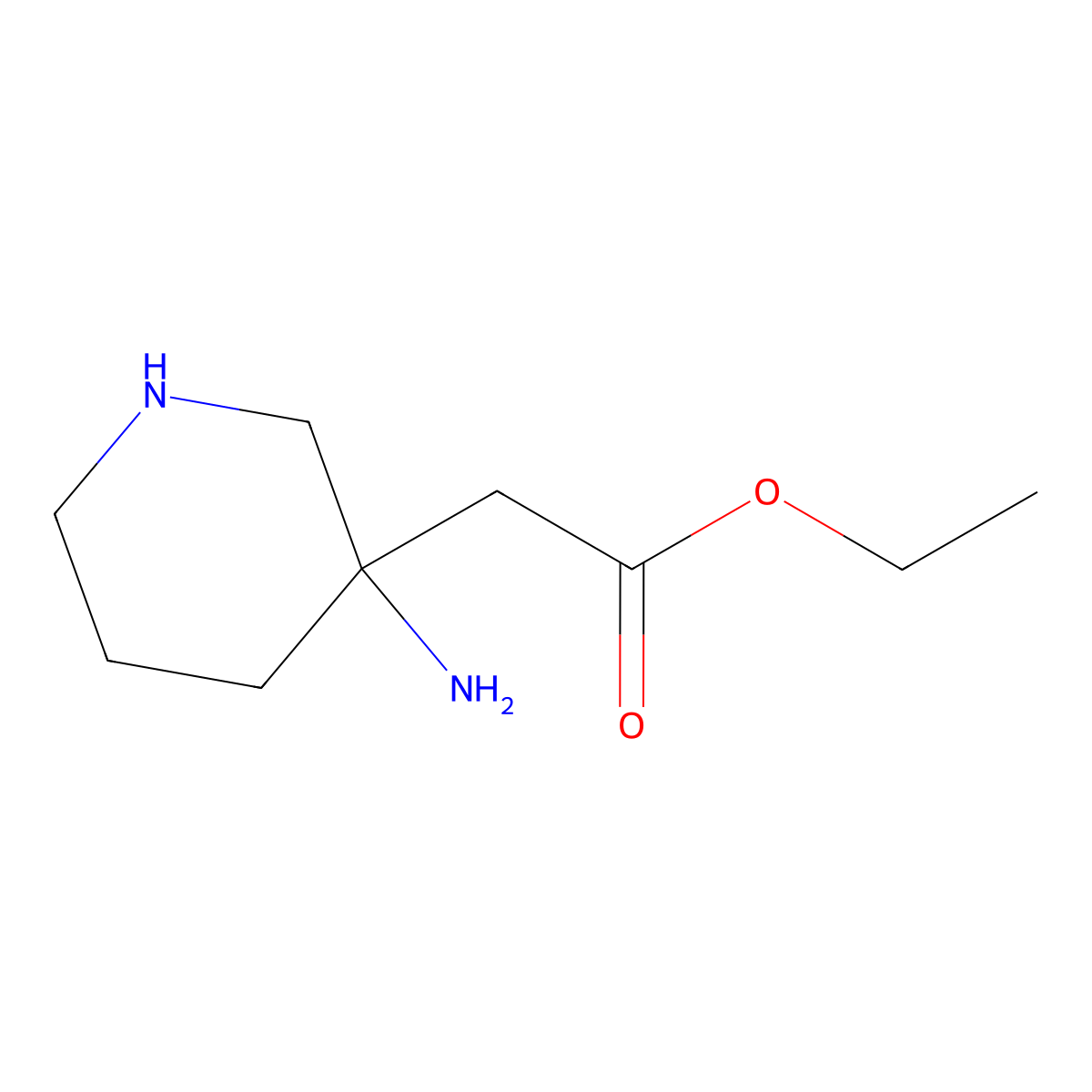 Ethyl 2-(3-aminopiperidin-3-yl)acetate molecular structure, CAS 1566968-14-6