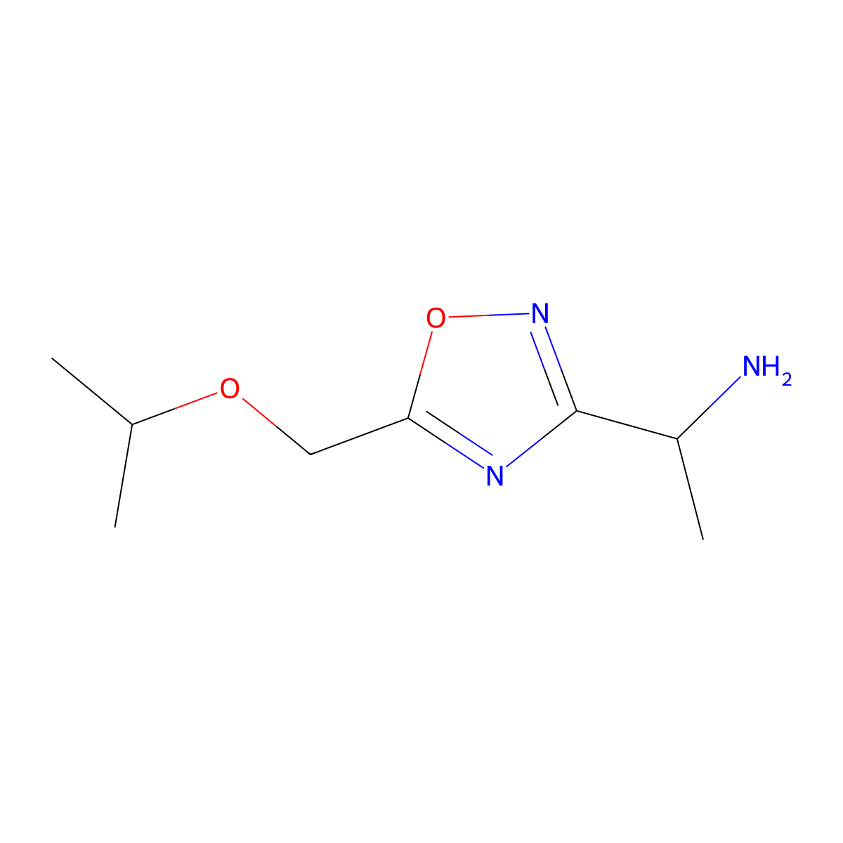 1-{5-[(Propan-2-yloxy)methyl]-1,2,4-oxadiazol-3-yl}ethan-1-amine molecular structure, CAS 1566973-20-3