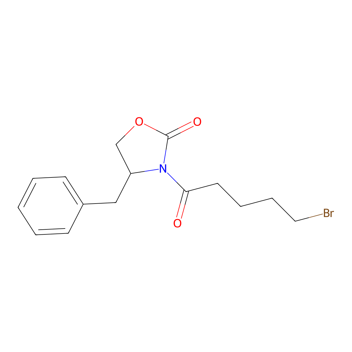 2-Oxazolidinone, 3-(5-bromo-1-oxopentyl)-4-(phenylmethyl)-, (4S)- molecular structure, CAS 156699-37-5