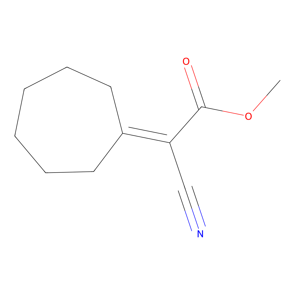 Methyl cyanocycloheptylideneacetate molecular structure, CAS 1567-85-7