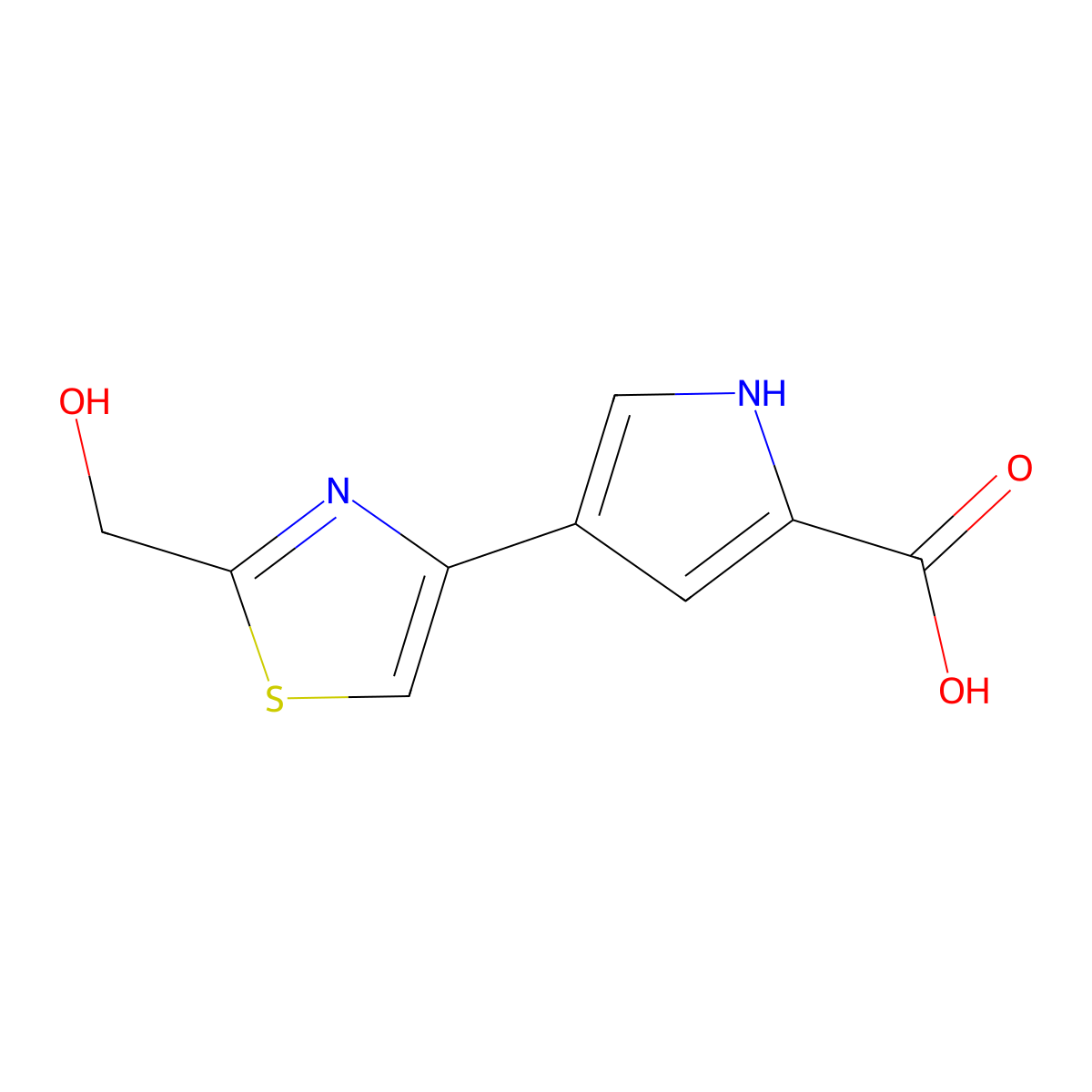 4-[2-(hydroxymethyl)-1,3-thiazol-4-yl]-1H-pyrrole-2-carboxylic acid molecular structure, CAS 1567018-09-0